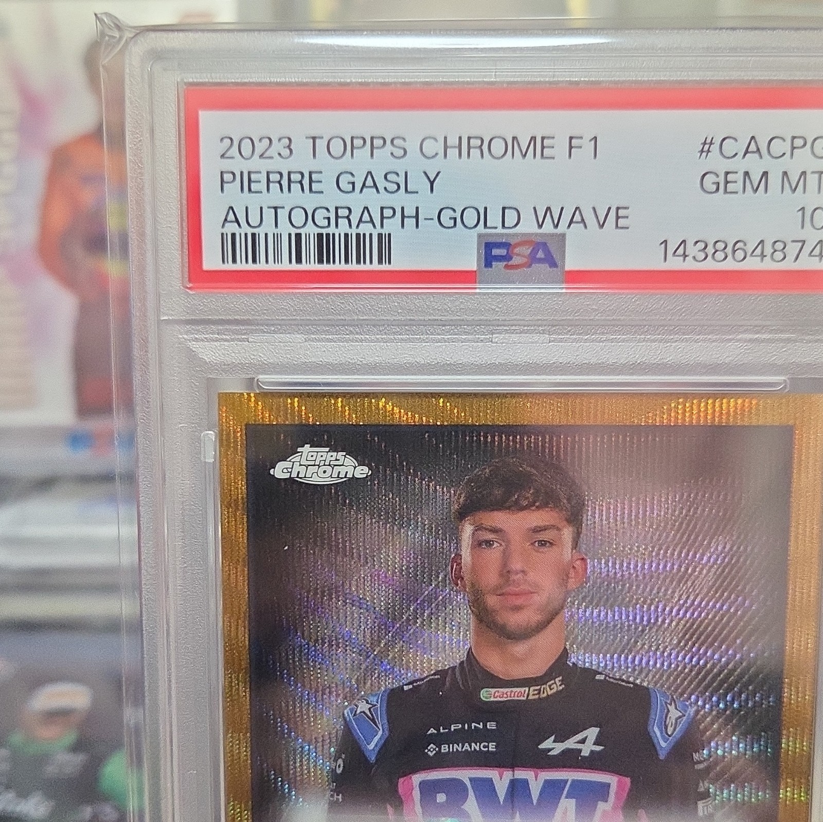 2023 Topps Chrome F1 Pierre Gasly BWT Alpine Auto Gold Wave #CACPG PSA 10 view 3