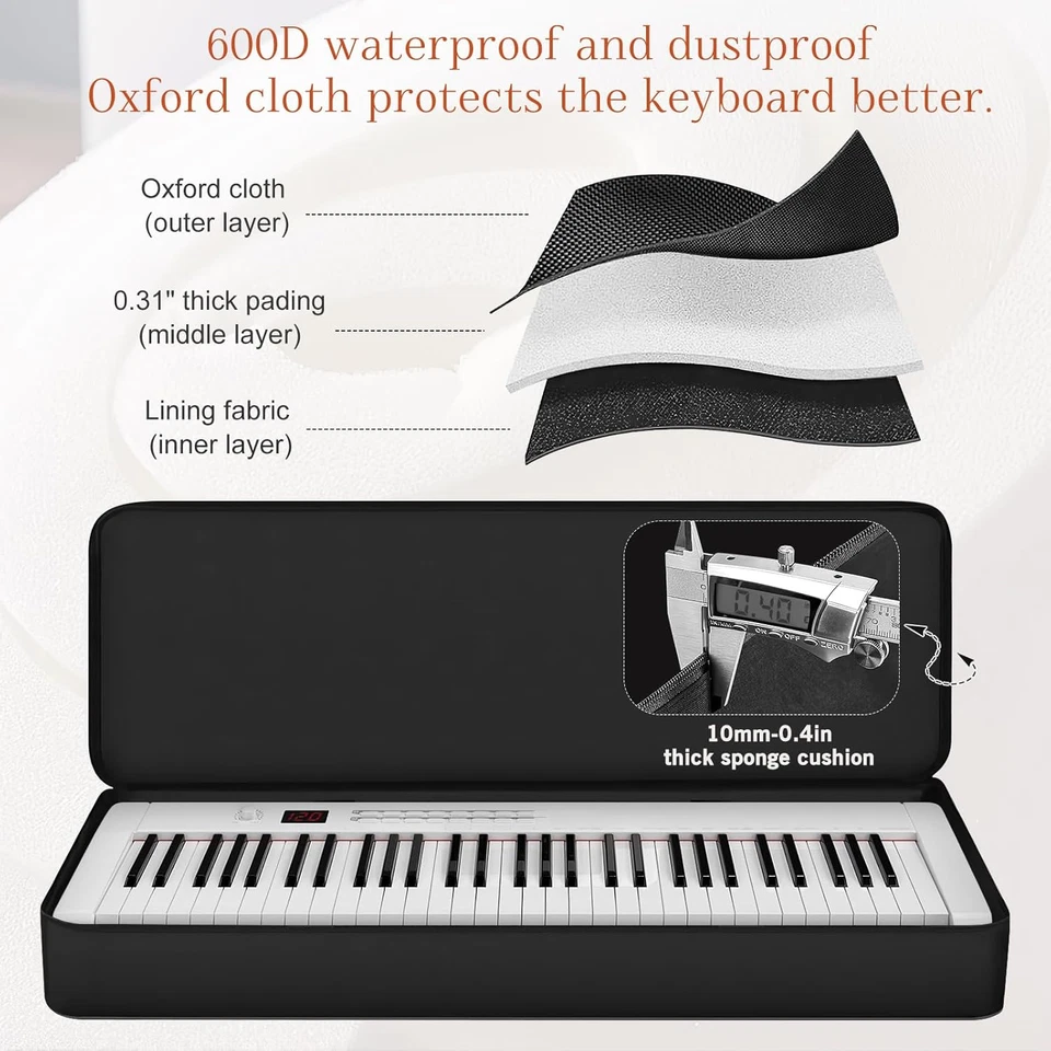 76-Key Keyboard Case, Full 10Mm Padded Electric Piano Keyboard Gig Bag Backpack, - Image 4 of 4