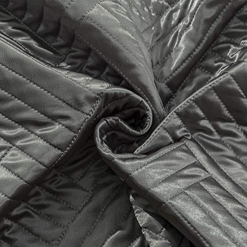  Silk Satin Quilt Set, Geometric Pattern Bedspread Luxury Quilted King Grey