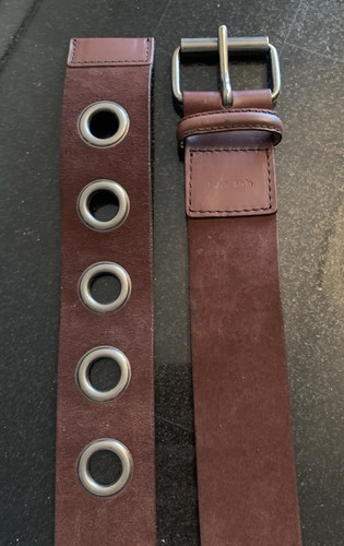 Vintage Y2K Calvin Klein Genuine Leather Belt Silver Tone Buckle CK 90s Brown