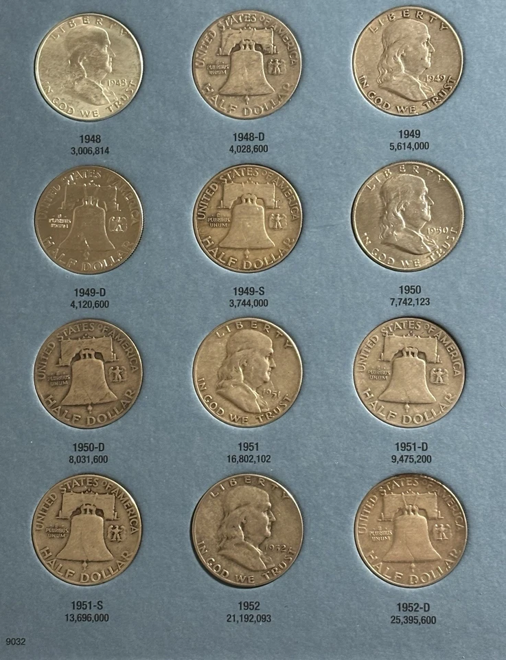 Juego de 35 medios dólares de plata Franklin 1948-1963 Foto 3 de 4