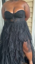 Fashion Nova Black Strapless Sweetheart Tulle Ruffle Long Gown 2XL