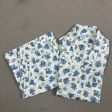 Vtg Dreamaway Pajama PJ Set Top Pants Blue White Flowers Sanforized Sz 34
