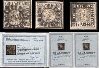 Bayern Sammlung mit 3 Schwarzen Einser (MiNr. 1Ia MiNr. 1IIa und MiNr. 1b)
