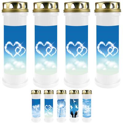 Grabkerze 4er Pack Grablicht 4 Tage Brenndauer Grablampe Grab Kerze Blue Weiß