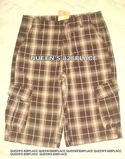 New Crazy 8 boys Brown Tan Plaid Cargo shorts size 14 Adjustable waist new
