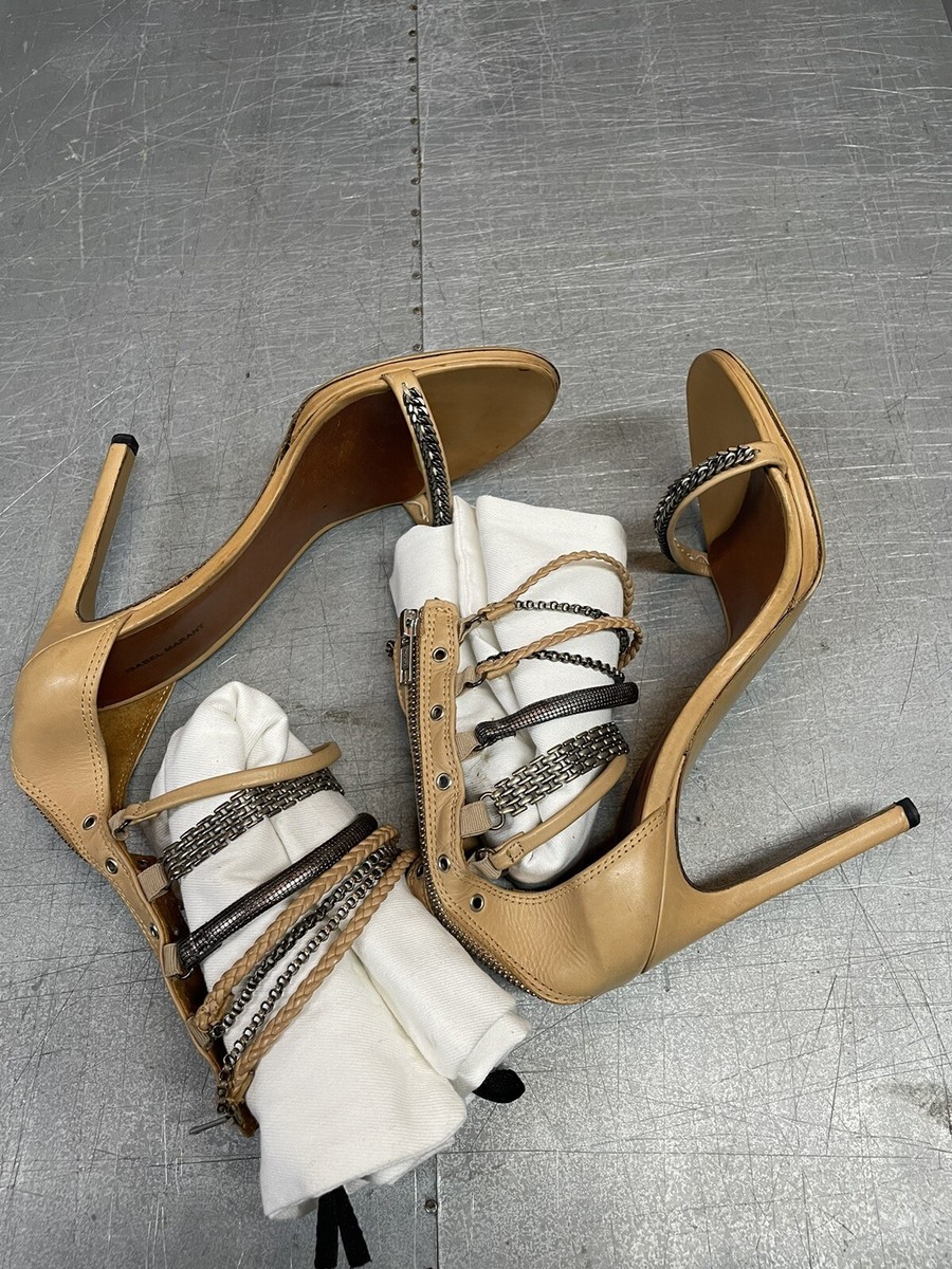 Isabel Marant Tan Leather Chain-Link Accents Sandals High