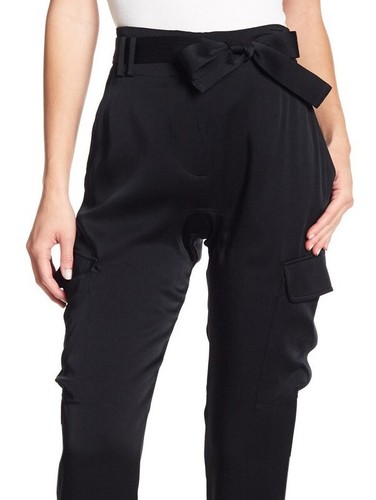 Rare Designer A.L.C. Women's $580 Black Tapered Utility Tie-Front Cargo Pants 2 - Picture 4 of 4