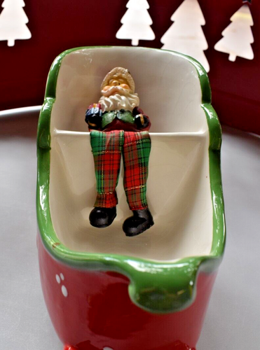 CHRISTMAS SANTA SLED Serving Bowl Dip Dish Centerpiece + Shelf Sitter Santa VTG - Picture 7 of 10