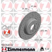 Zimmermann 2X Bremsscheibe Hinten Ø345 Mm AußEnbelüFtet Gelocht FüR BMW 5Er
