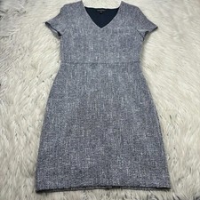 Banana Republic Women's 4 Navy White Boucle Short Sleeve Fit Flare Sheath Dress