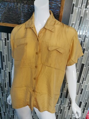 Style My Way Yellow Button Front Silk Blouse   Size Smail 0184