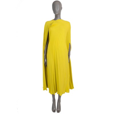 VALENTINO トップス 69957 auth VALENTINO yellow silk 2023 CAPE-EFFECT CREPE MIDI Dress