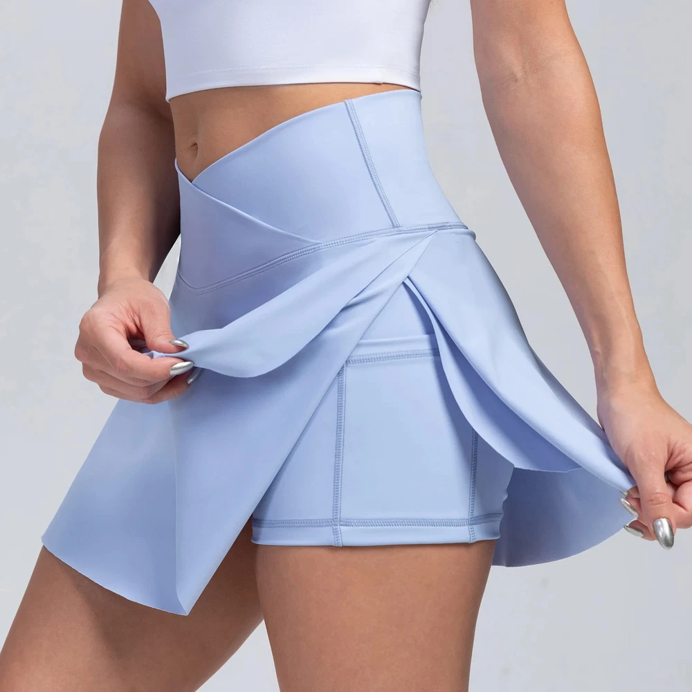 Pleated Tennis Skirt with Pockets Shorts Athletic Skirts Crossover High Waisted