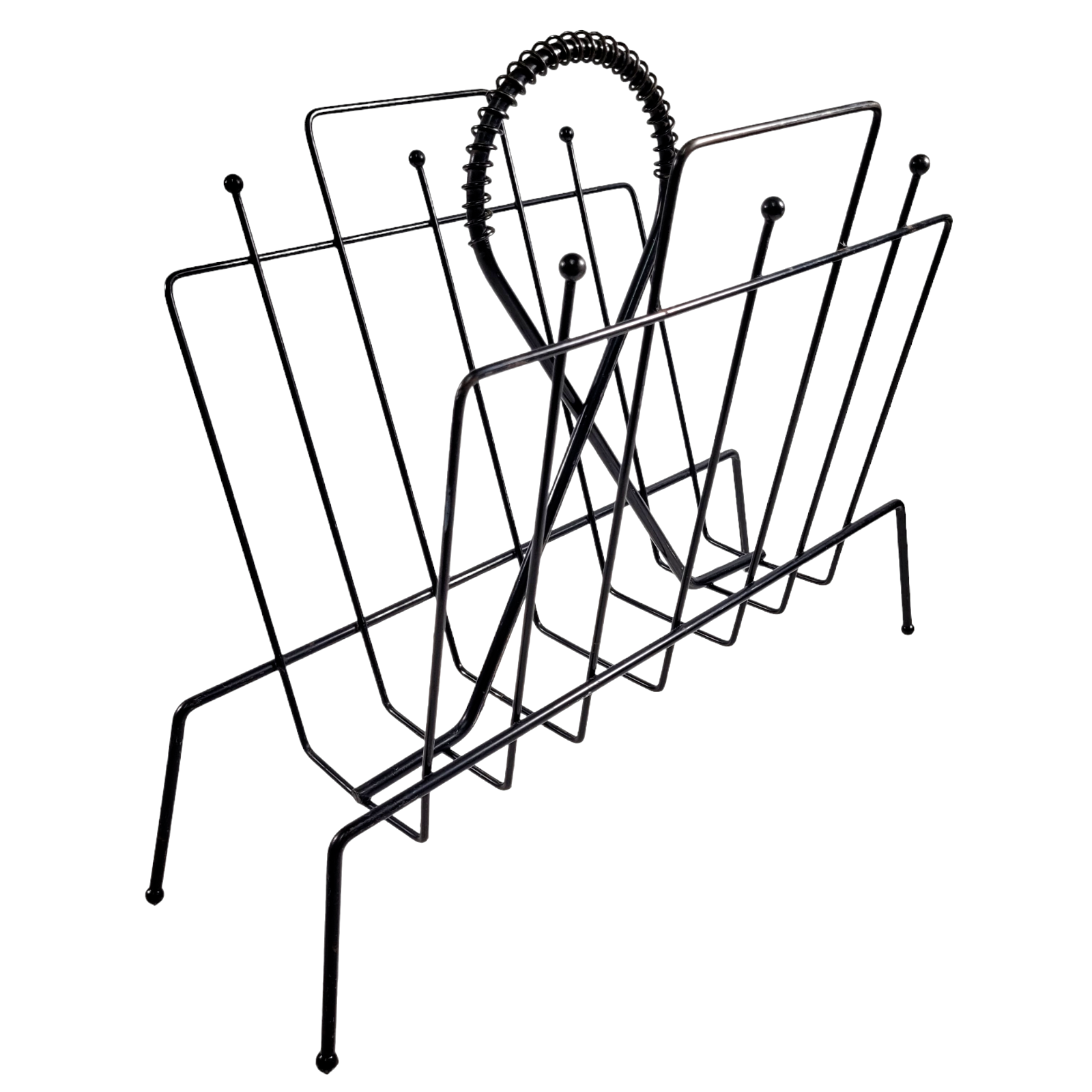 Vintage Atomic Magazine Rack Record Stand Holder Mesh Metal Iron Mid-Century