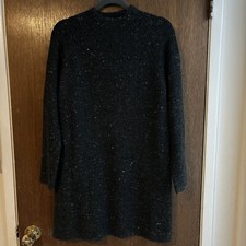 Madewell Size Medium Wool Sweater Dress Dark Gray Donegal Mockneck Long Sleeve