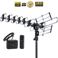 200 Miles Outdoor 4K HDTV Antenna 360° Rotation UHF/VHF/FM Remote Control