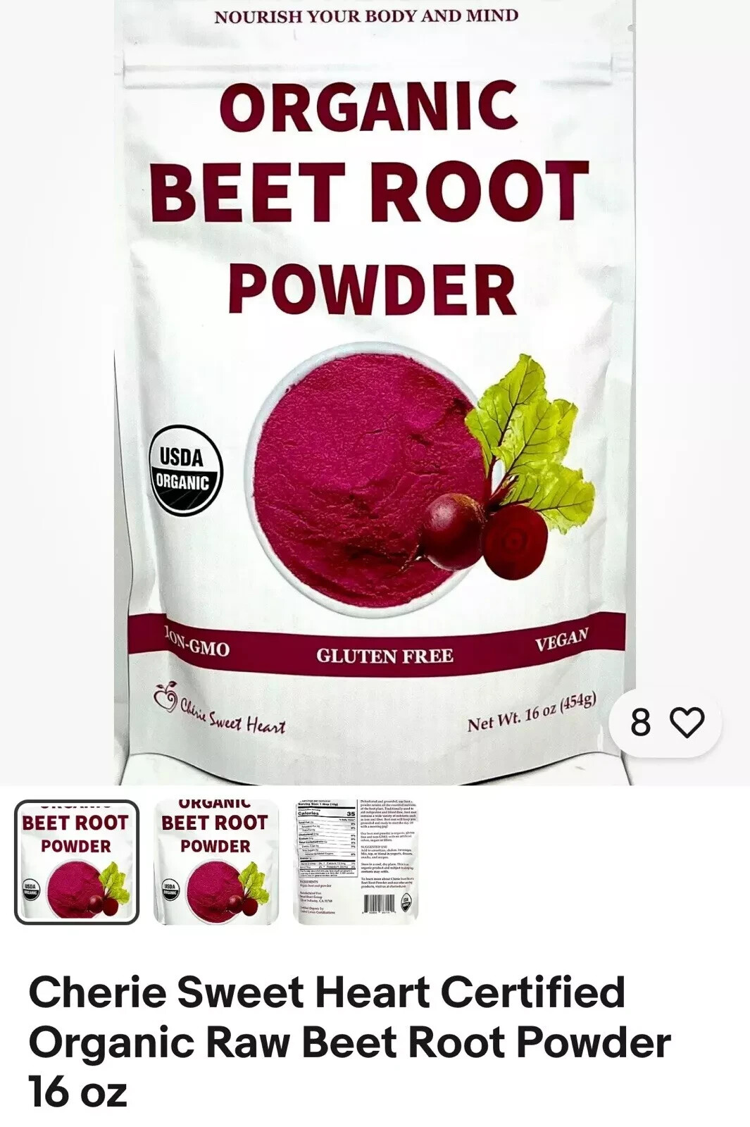 Organic Beet Root Powder Raw Non-GMO 1 LB Best by 4/14/2027