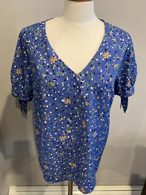 West Kei Blue Peach Floral Blouse Shirt Top Size Large L West Kel