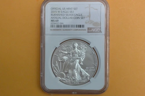 2015 W BURNISHED SILVER EAGLE NGC MS69 ANNUAL DOLLAR COIN SET