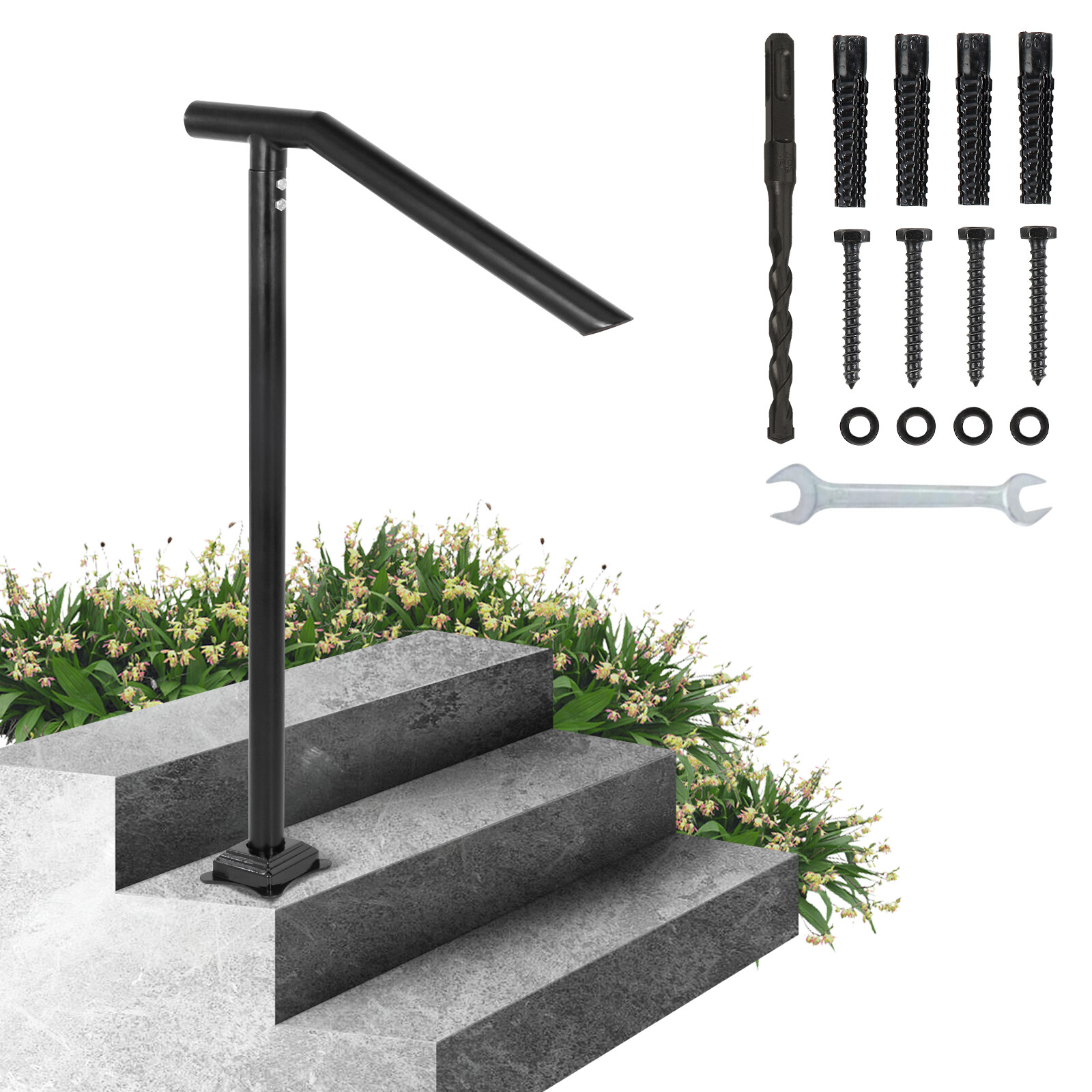 Main Courante VEVOR 2-3 Marches Rampe Escalier Extérieur Garde-Corps Acier 102x71cm