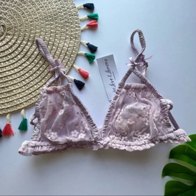 For Love And Lemons Ditzy Shimmer Floral Bralette Pastel Lilac XS