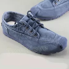 Mens Casual Denim Canvas Loafers Driving Sneakers Lace Up Breathable Flats Shoes