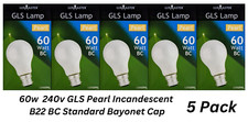 5 x 60W GLS Pearl Incandescent Light Globes Bulbs B22 BC Bayonet 240 V