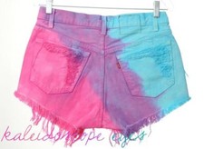 Vtg Levis 501 High Waist Colorful OMBRE Dip Dyed Denim Cut Off Frayed Shorts L