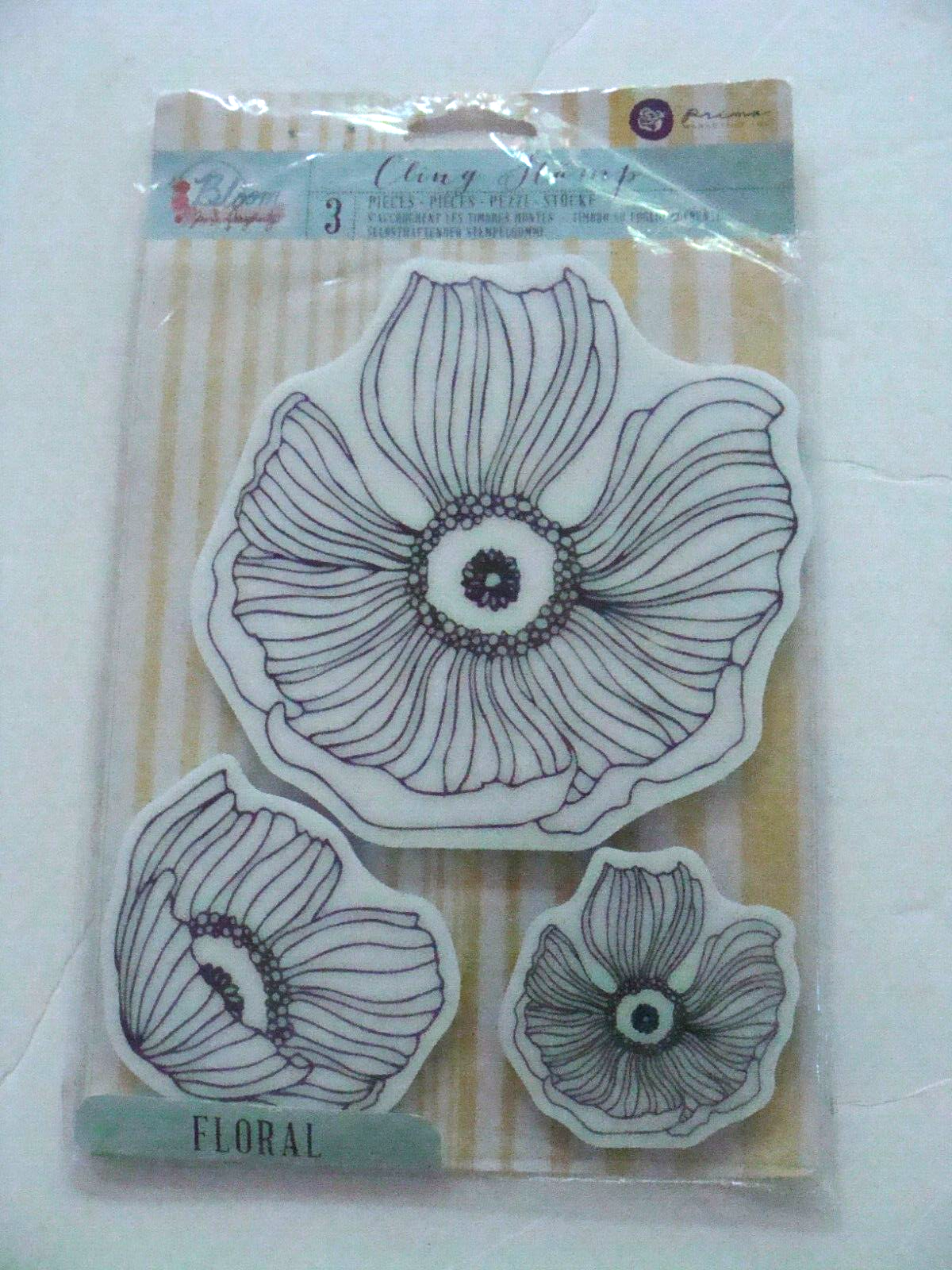 2015 Prima Jamie Dougherty Cling Stamp Floral Bloom Collection 980313 - 3 Stamps