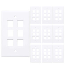 10 Pcs - 6 Port Wall Plate Keystone RJ45 Cat6 Cat5e Insert Jack White WallPlate