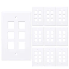 10 Pcs - 6 Port Wall Plate Keystone RJ45 Cat6 Cat5e Insert Jack White WallPlate