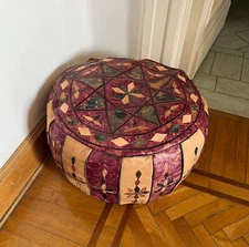 Egyptian camel leather footstool Pouf pouffe hand quilted mauve beige ottoman