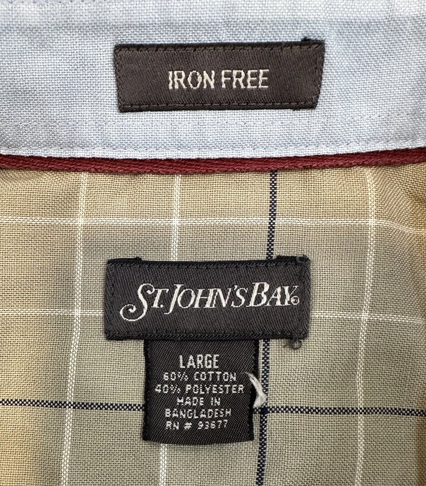 Camisa abotonada St. John’s Bay para hombre talla L grande bronceada a cuadros manga corta Foto 3 de 4