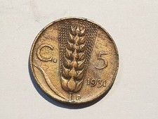 Kingdom of Italy Vittorio Emanuele III 5 Centesimi Spiga 2nd Type 1931