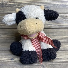 Princess Soft Toys 2005 Black White Cow Red Plaid Bow 8.5  Stuffed Animal Plush