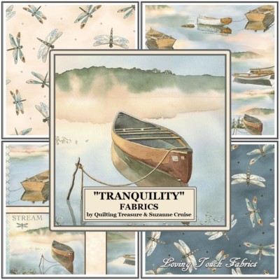 QT S. CRUISE ''TRANQUILITY'' BOATS WATER WORDS DRAGONFLIES FABRICS (SELECTION)