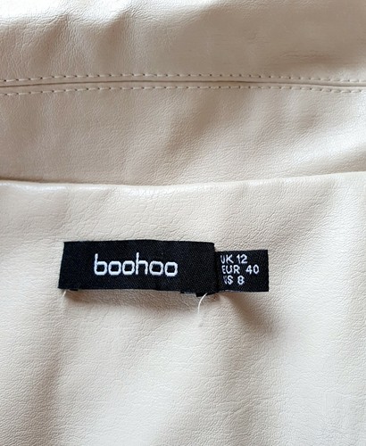 BOOHOO JACKET UK12 IVORY FAUX LEATHER CLOSURE WITH BELT POCKETS HIPS LENGTH #K - Picture 8 of 8