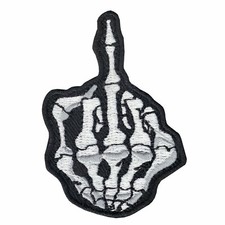 Skeleton Middle Finger DIY Iron On Embroidered Applique Patch