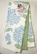 KITCHENAID KITCHEN TOWELS 3 BLUE GREEN FLOWERS 100 COTTON 16 X 28 NIP
