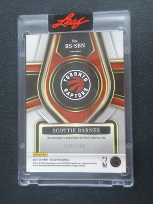Scottie Barnes 2021-22 PANINI SELECT RC 98/249 AUTO #RS-SBN