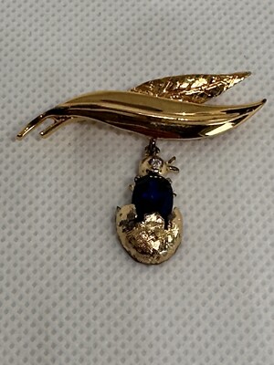 STERLING SILVER Easter Brooch, Blue Baby Chick Brooch with dangling hatching egg