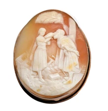 Vintage Good Samaritan Cameo pin ,14K  solid gold Hand Carved In Italy pre 1900?