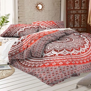 Indian Duvet Cover Red Ombre Mandala Hippie Bohemian Queen Quilt