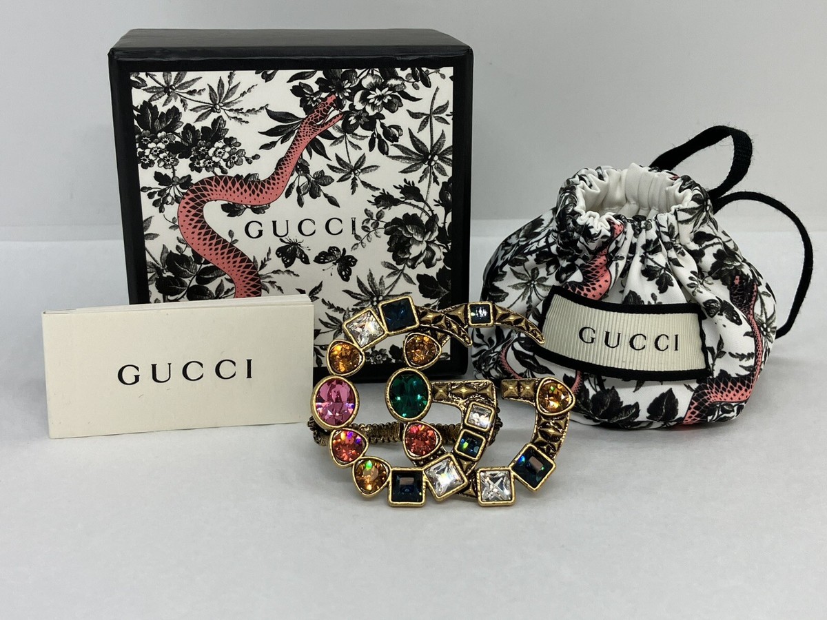 Gucci Marmont Double G Two Finger GG Multi Color Rhinestone Ring 