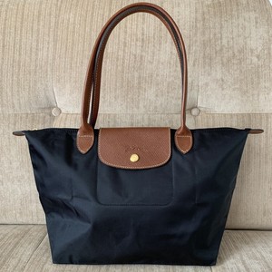 Details About Auth Longchamp Classic Le Pliage Black Nylon Small Tote Leather Strap