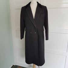 Mackintosh Dark Grey Lined Full Length Coat 100% Wool Velvet Collar Size 12 Usa