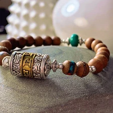 Sandalwood Mala Bracelet Om Mani Padme Hum Prayer Wheel