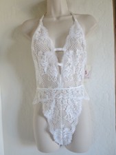 IN BLOOM BY JONQUIL CAMI LACE THONG BODYSUIT RNN098, LARGE, IVORY,NWT 52