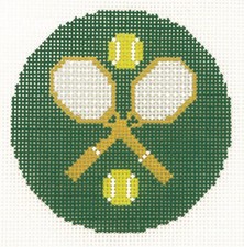 Tennis Rackets  Balls Sports 3" Rd. handpainted Needlepoint Canvas Ornament LEE